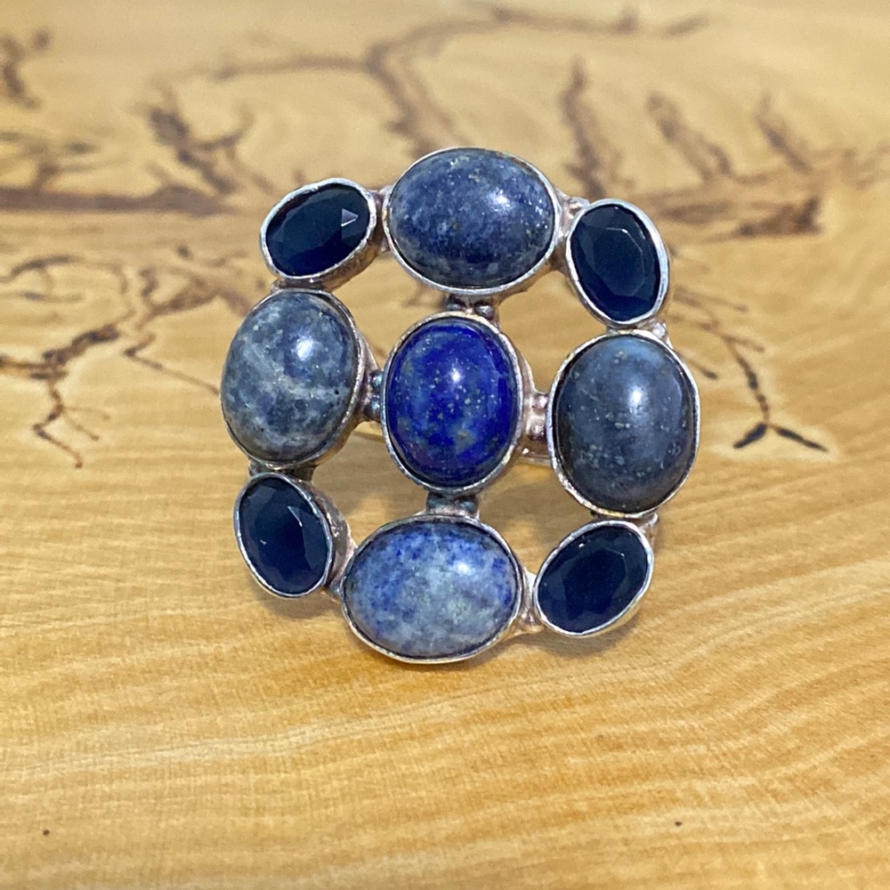 Sterling Silver Semiprecious Gemstones Statement Ring Size 7